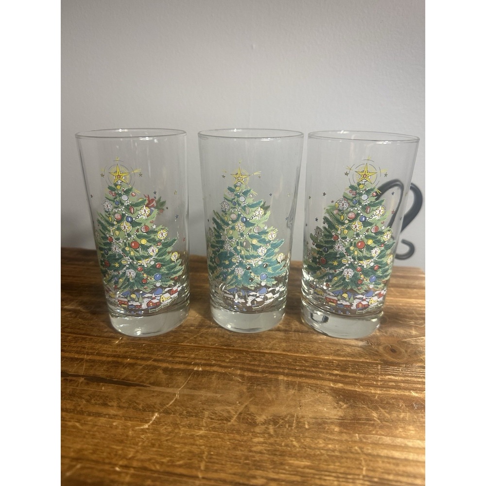 Set Of 3  Vintage Christmas Eve Drink Glass Tumbler By Salem 13‎ oz Holiday